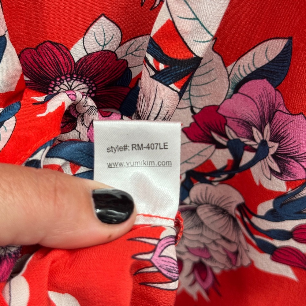 Anthropologie Yumi Kim 100% Silk Floral Jumpsuit SM Red Sleeveless Romantic - Picture 9 of 12